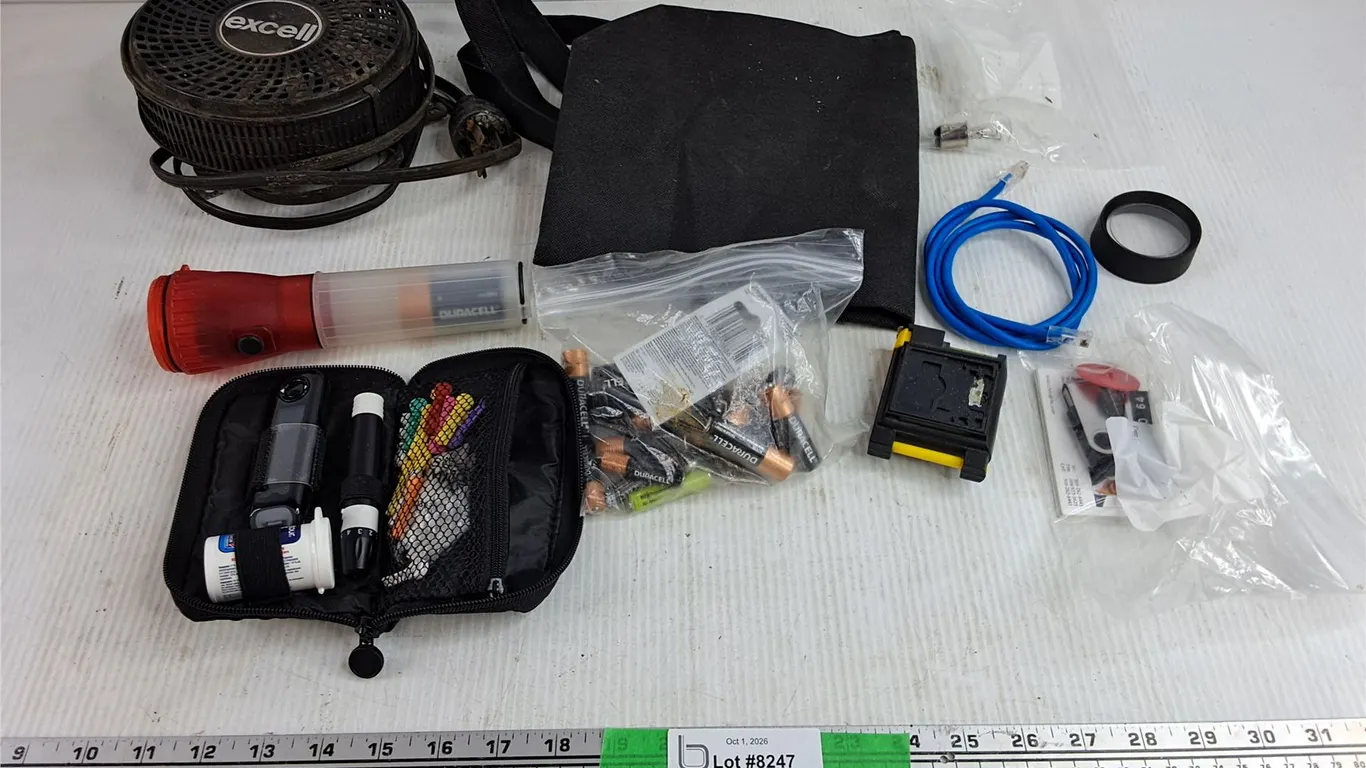 Blood Sugar Meter, LED Flashlight, Batteries, Excell Electric Fan, ENET Cable, Misc