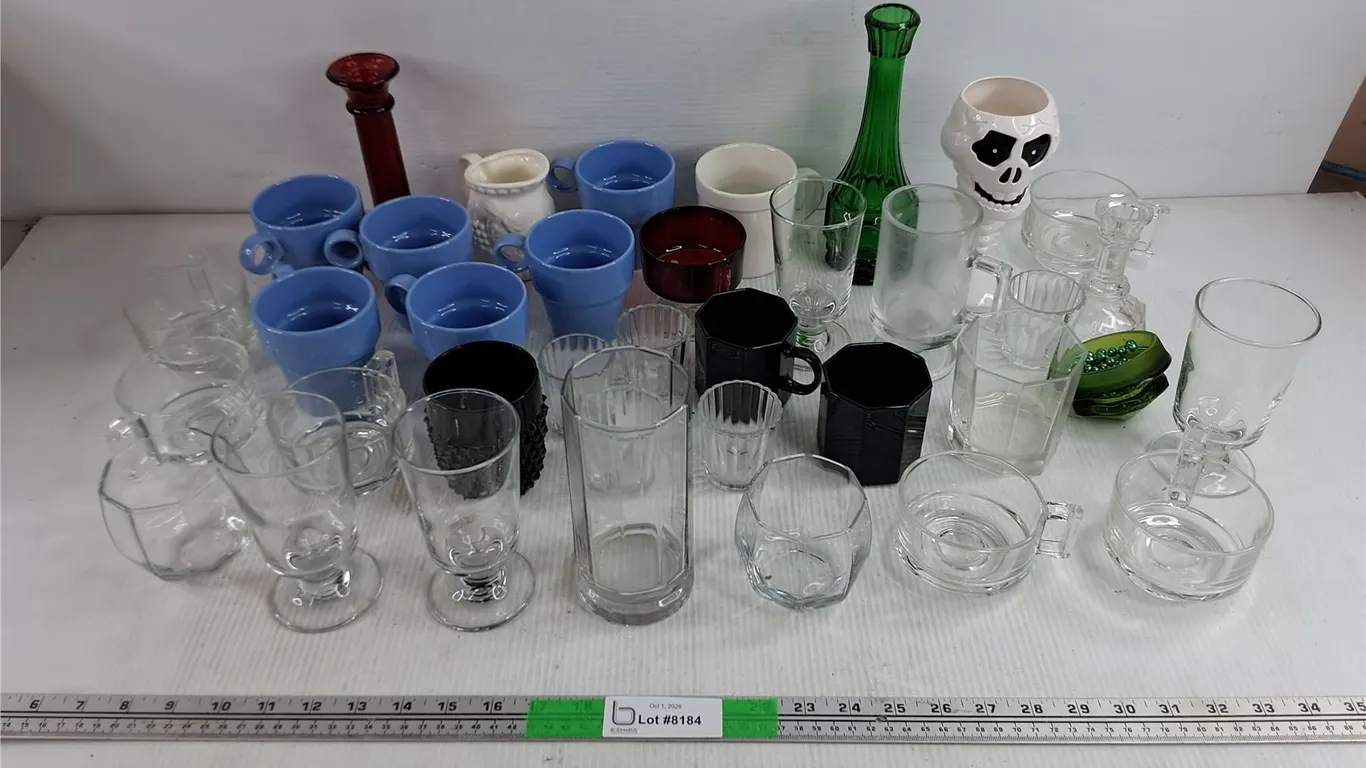 Assorted Glass Goblets, Vases, Candle Stick Holder, Glasses, Misc