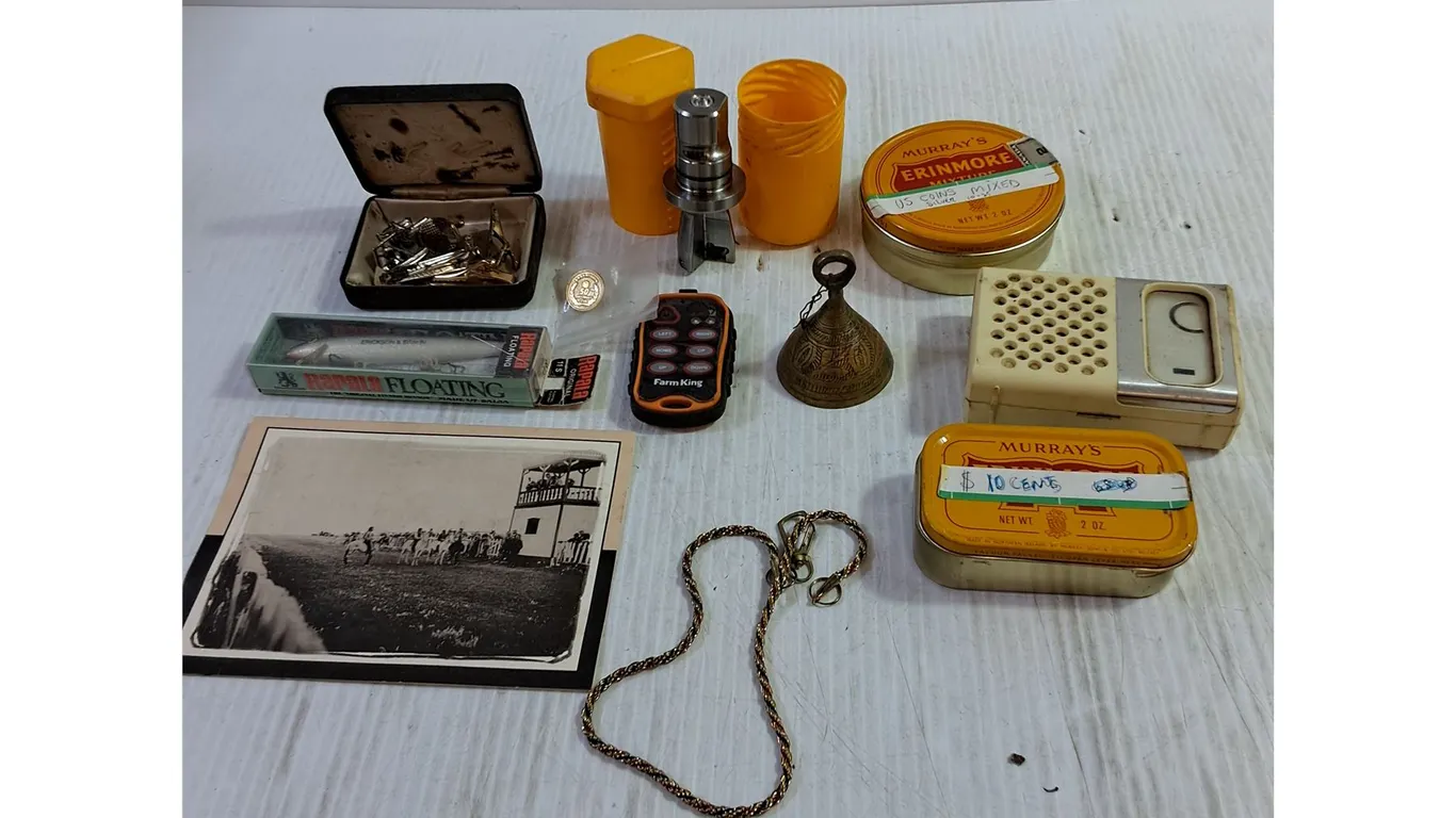 Fish Hook, Drill Bit, Cuff Links, Tins, Misc