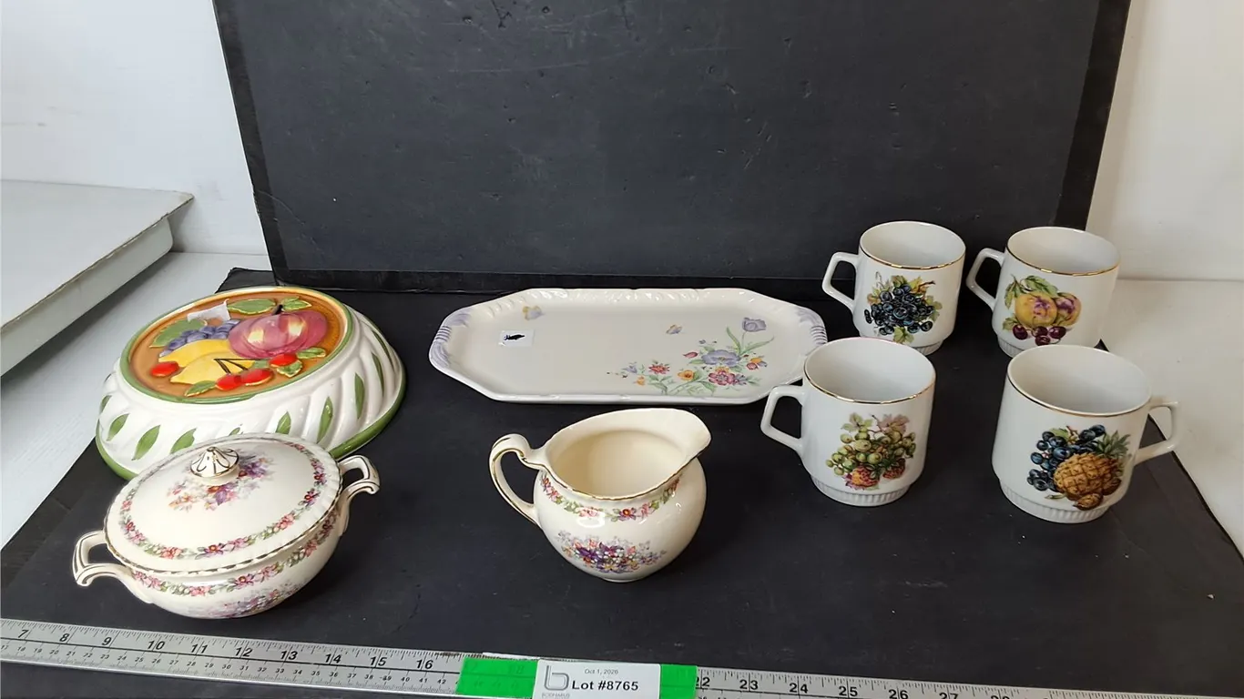 Ceramic Creamer & Sugar Bowl, Mugs, Misc.