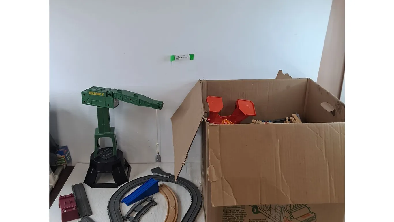 Assorted Plastic and Wooden Toy Train Rail Parts and Props