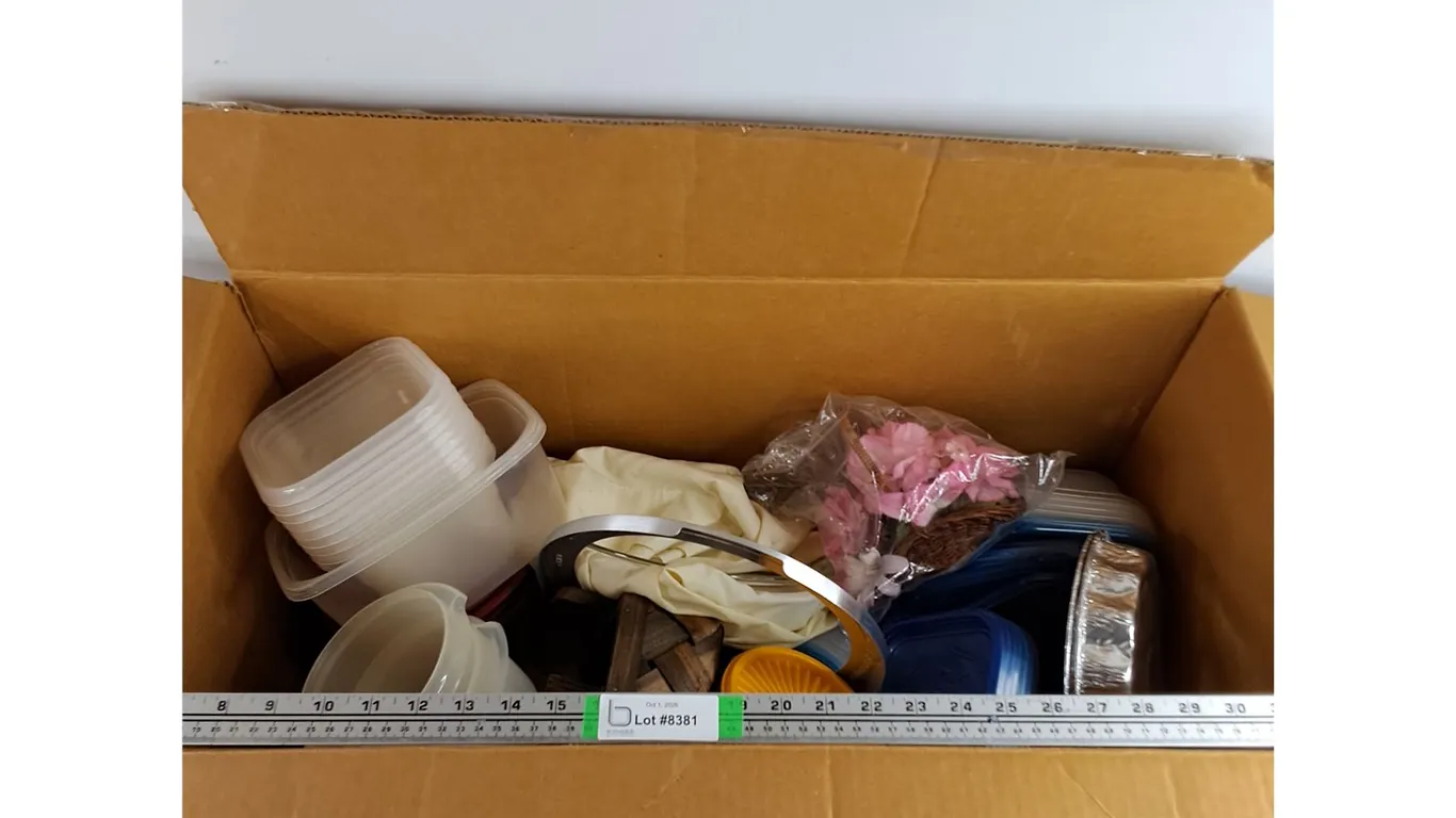 Large box ContainingPlastic Food Containers,some Tupperware,Foil Pie Plates and more as pictures
