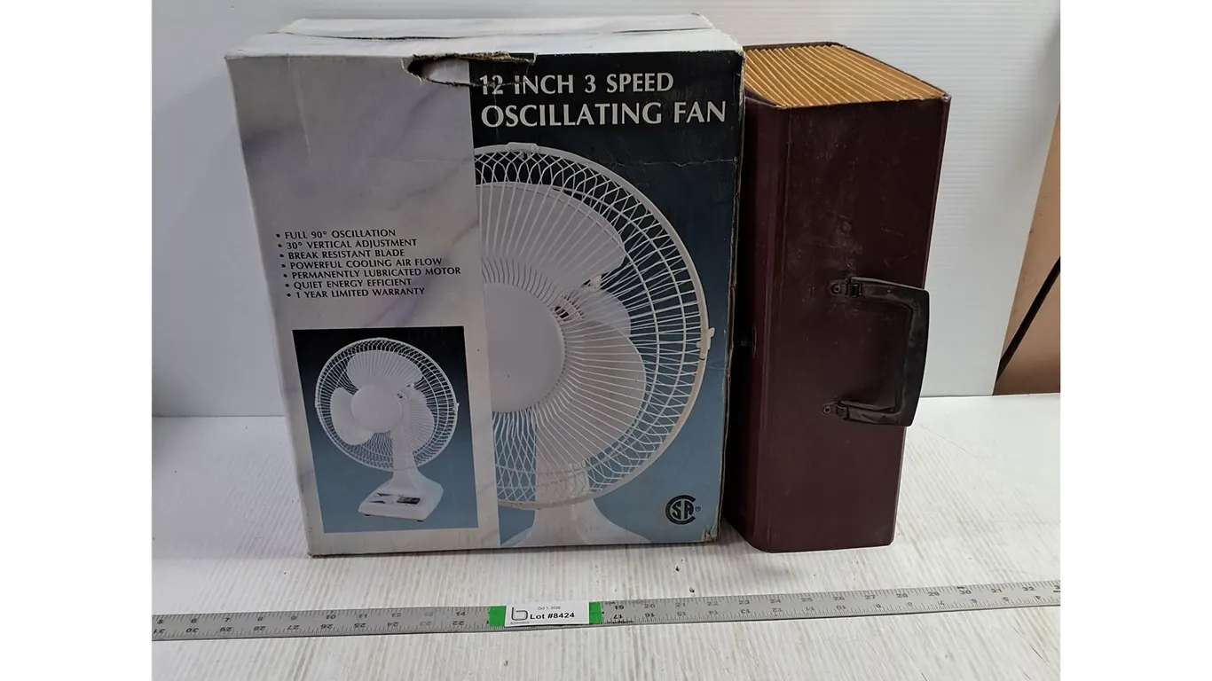 12 Inch 3 Speed Oscillating Fan (sealed) and File Folder