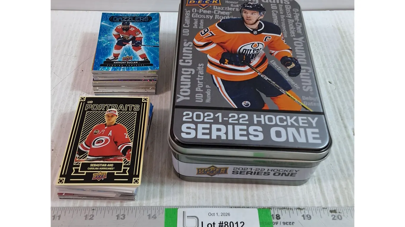 Connor McDavid Featured Hockey Card Tin with (2) Stacks of Assorted Cards