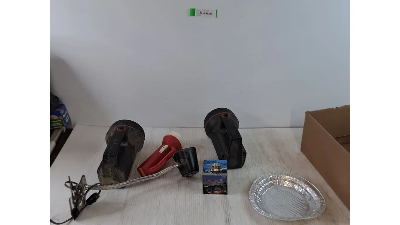 (3) Flashlights Tested As-Is, (1) Lamp with Clamp Stand Powers On, San Francisco Fidget Box