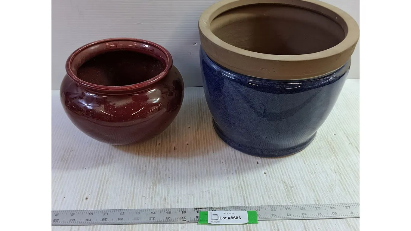 (2) Ceramic Plant Pots - Biggest 11x10"