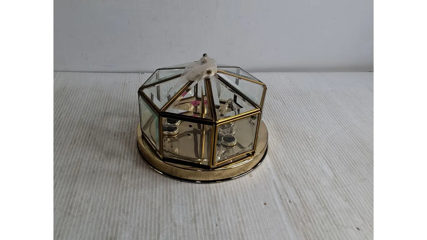 Indoor Brass & Glass Light Fixture 10"