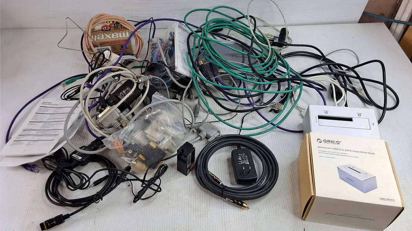 Assorted Cables, Adapters, USB3 to SATA Hard Drive Dock, Misc