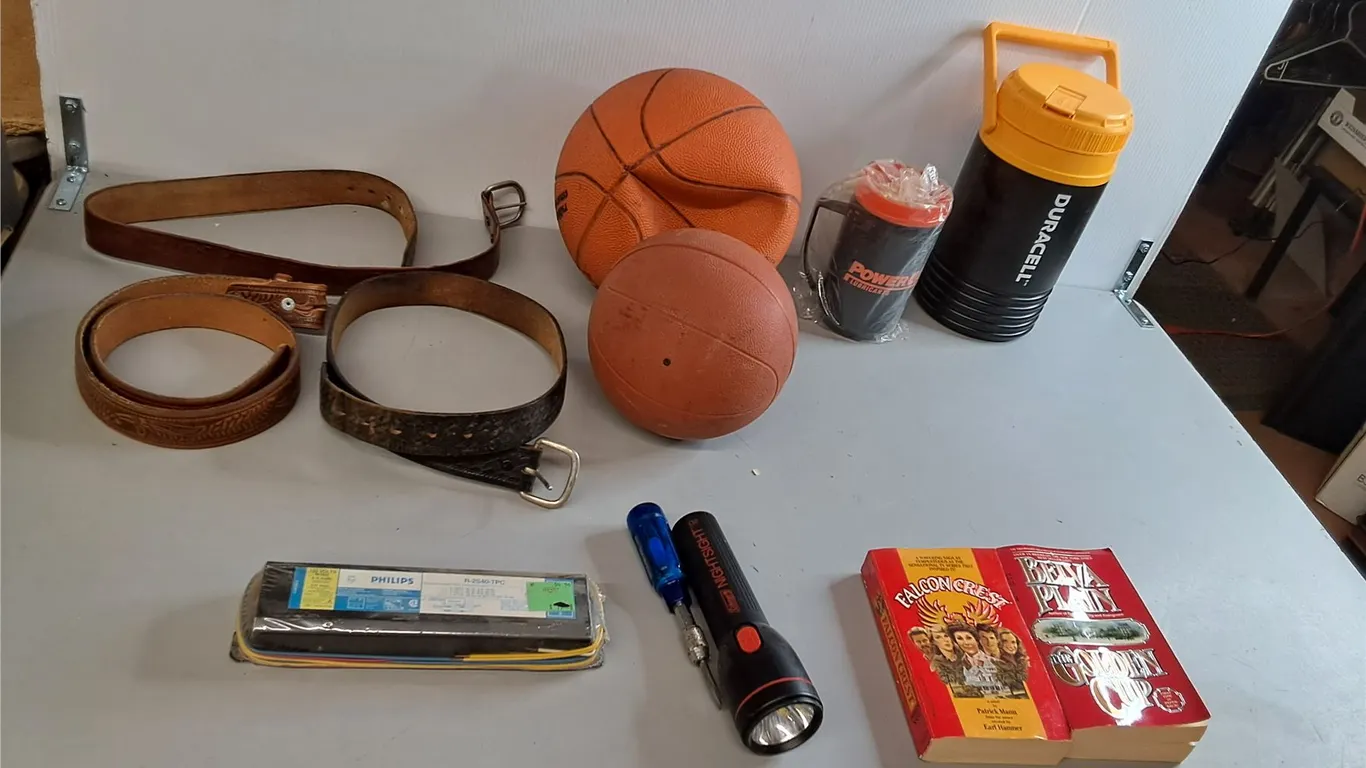 Leather Belts, Sports Balls, Duracell Water Jug, Misc. Can't Ship
