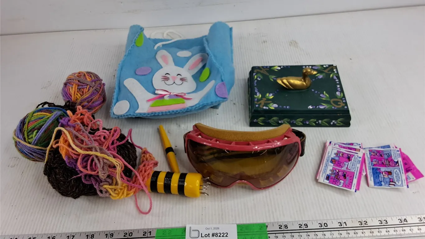 Yarn, Ski Goggles, Jewelry Box, Vintage Gum Wrappers, Misc