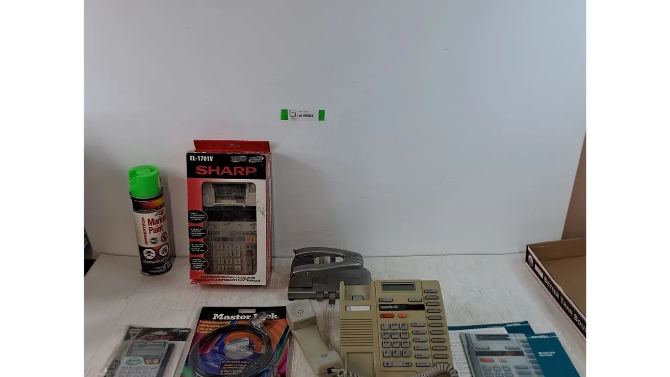 Meridian 9216 Landline Phone Untested, Printing Calculator in Box, Marking Paint Can, No Shipping
