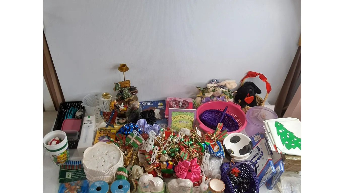 Large Lot of Assorted Decor (Christmas, Valentine's, Easter, Ornaments, Kitchenware, Plant Holders)