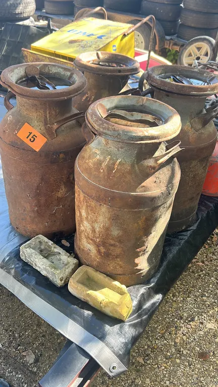 4 antique cream cans