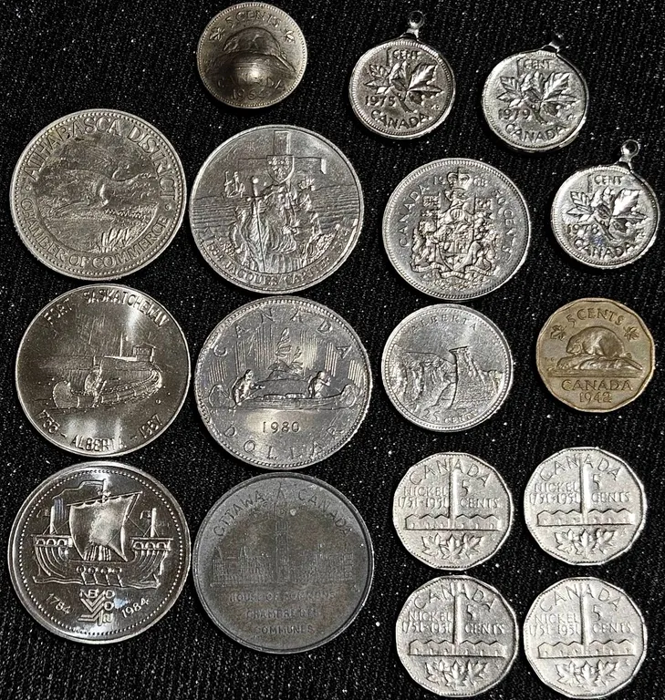 Canadian Nickels and Silver Coins, Various Dates 1942–1980