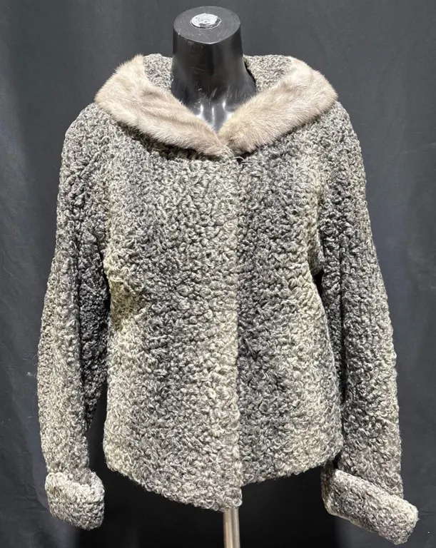 Gray Persian Lamb Fur Jacket with Light Fur Collar