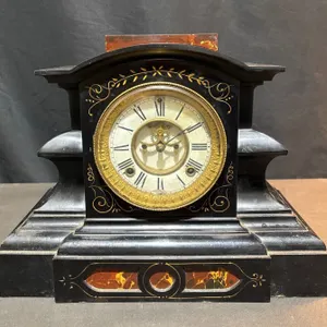 Ansonia Black Slate Mantel Clock, 1881 Patent, Ornate Detailing