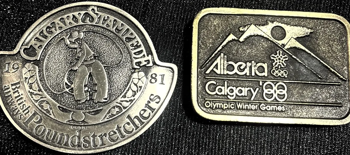 2 Collectible Belt Buckles: Calgary Stampede 1981 & Calgary 1988 Olympics