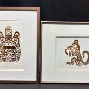 2 Bill Reid Haida Prints: “Ttsaang” (Beaver) and “Ghuts” (Wolf)