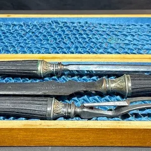 Three-Piece Carving Set with Decorative Handles in Fitted Wooden Case