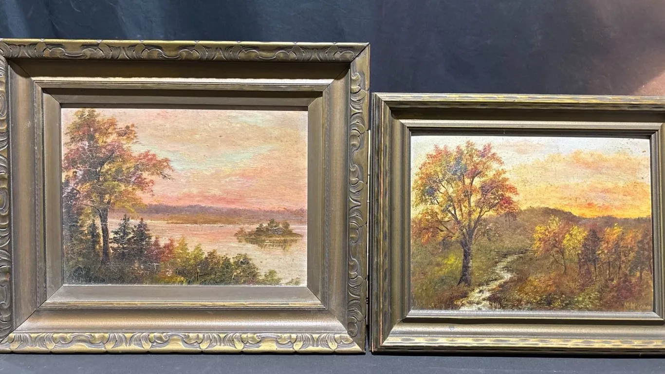 Framed Landscape Oil Paintings with Autumn and Lake Scenes