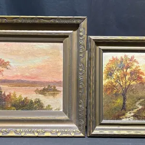Framed Landscape Oil Paintings with Autumn and Lake Scenes