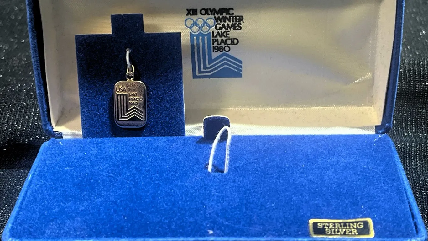 1980 Lake Placid Olympic Gold Filled USA Charm in Original Case, 12K G.F.