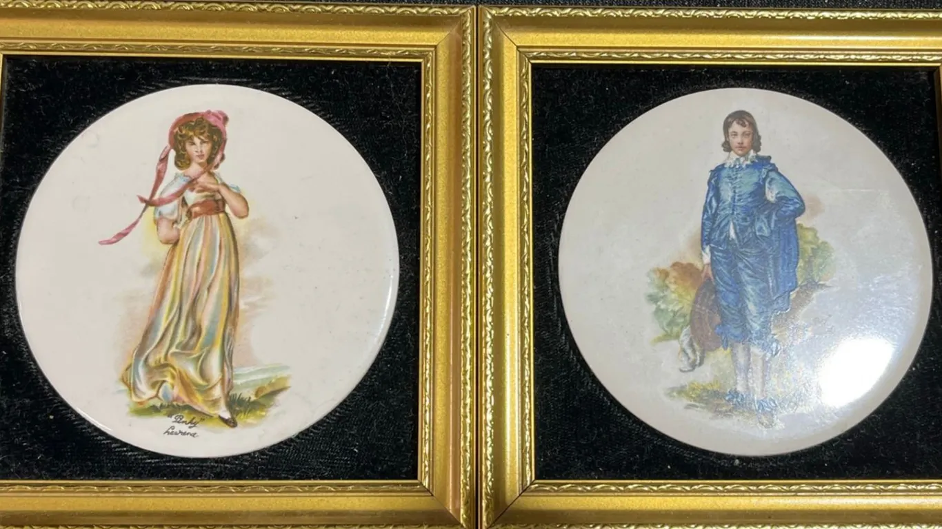 Staffordshire Ceramics "Pinkie" and "The Blue Boy" Framed Wall Plaques