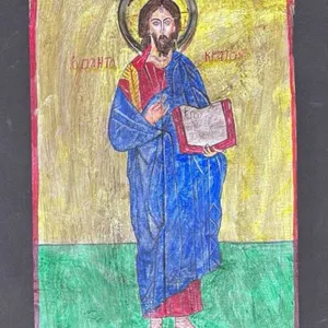 Hand-Coloured Religious Icon Illustration