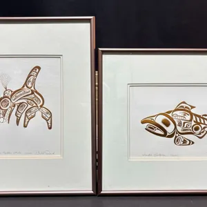 Bill Reid Haida Art Prints: Killer Whale Skana & Salmon Skagi, Framed
