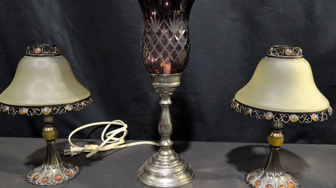 PartyLite Candle Holders and Electric Glass Lamp