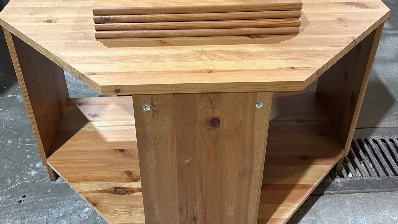 Solid Pine Wood Corner Table with 4 Shelf Unit