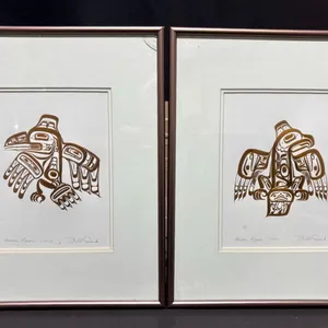 Framed Bill Reid Haida Art Prints: Raven 'XUUYA' and Eagle 'GHUUT'
