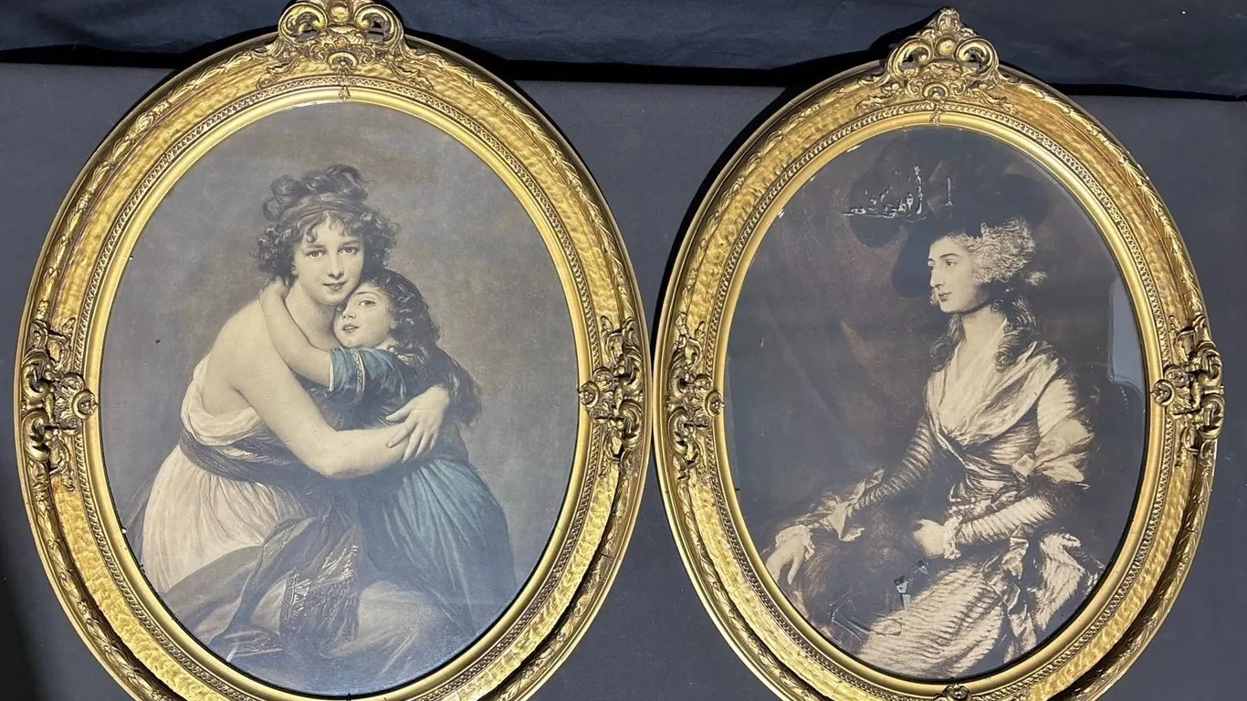 Oval Portrait Prints in Ornate Gilt Frames