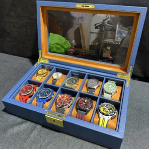 10 Men's Wristwatches Including Ferrari, Timex, ZHPEER, and Others in Display Case