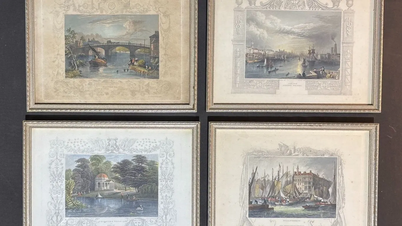 Four Framed 19th Century Hand-Coloured Engravings of European Scenes