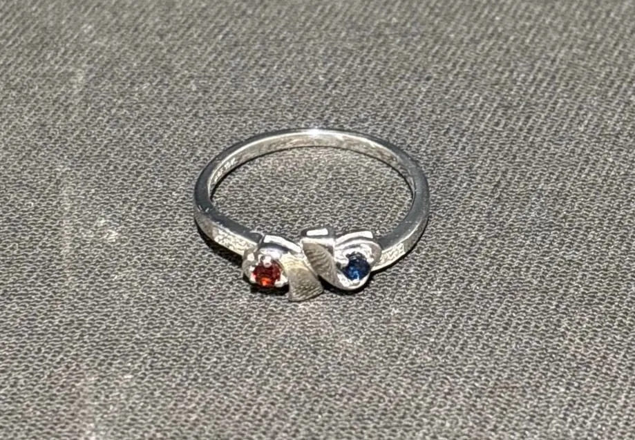 10k White Gold Ring with Garnet and Sapphire