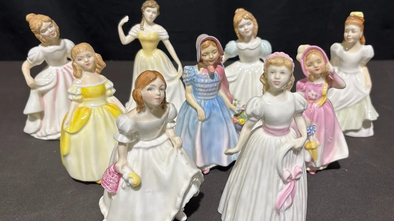 9 Royal Doulton Hand-Painted Porcelain Lady Figurines