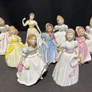 9 Royal Doulton Hand-Painted Porcelain Lady Figurines