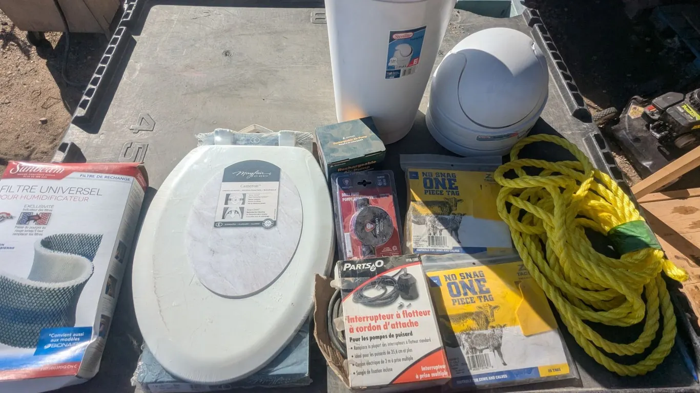 Mixed NOS Lot – Garbage Can, Toilet Set, Air Filter, etc.