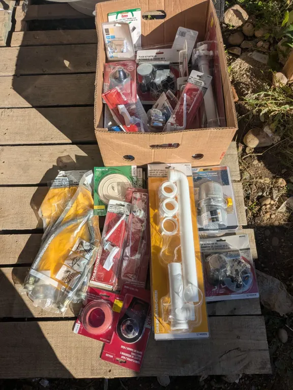 Large Box of NOS Plumbing Supplies