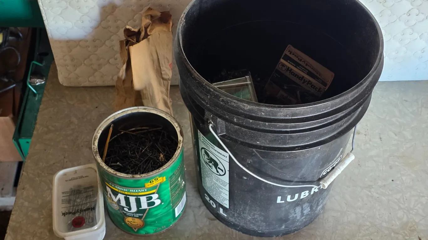 Bucket of nails and screws
