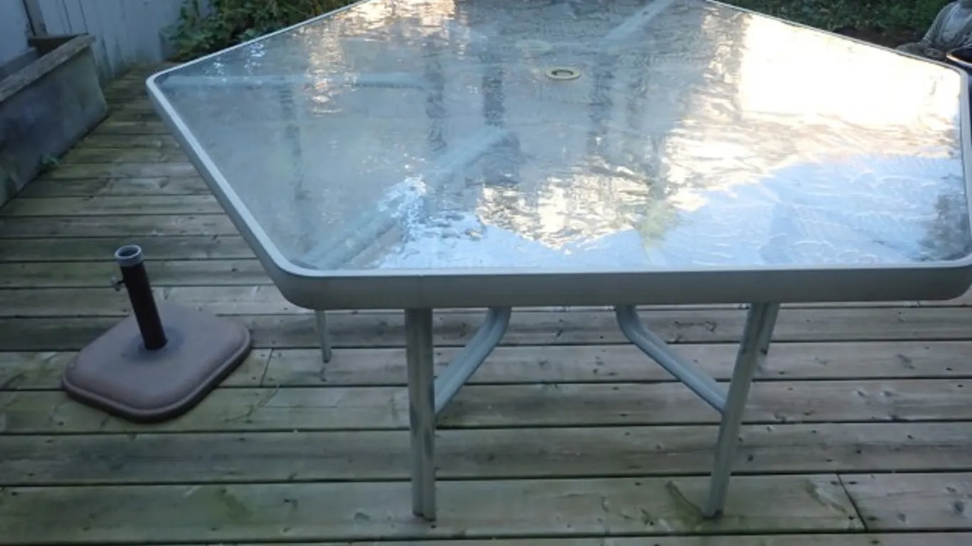 Glass-Top Patio Table With Umbrella Stand