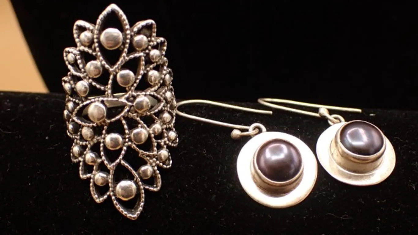 Sterling Silver Dangle Earrings and Open Work Ring
