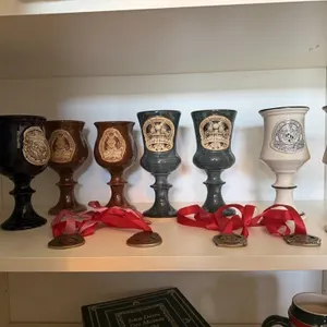 Renaissance pottery goblets (8), medallions (4)