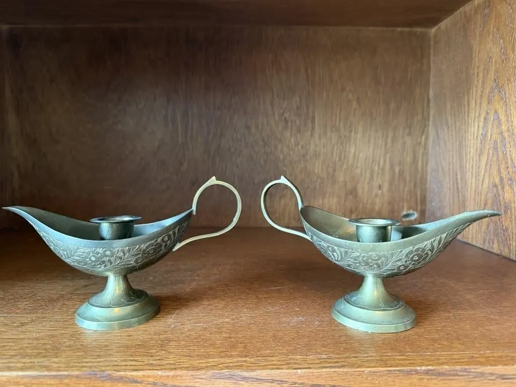 Brass aladdin candlesticks (2)