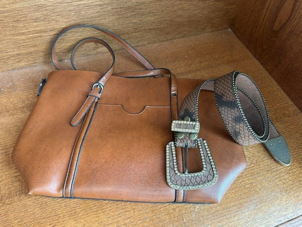 Tote bag, leather belt