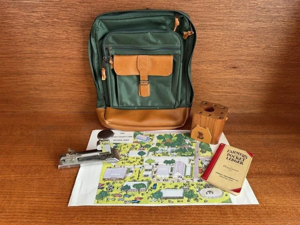 Backpack, Story County Fair poster, Farmers