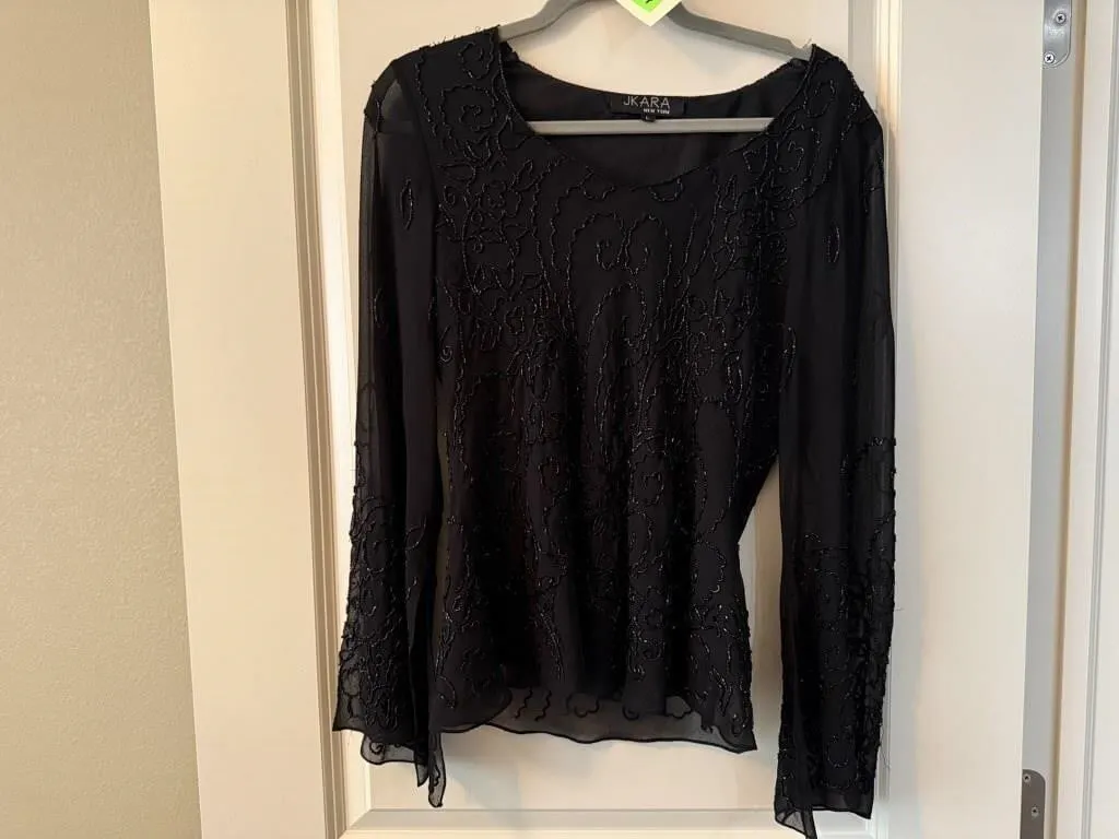 JKara sheer beaded layered blouse