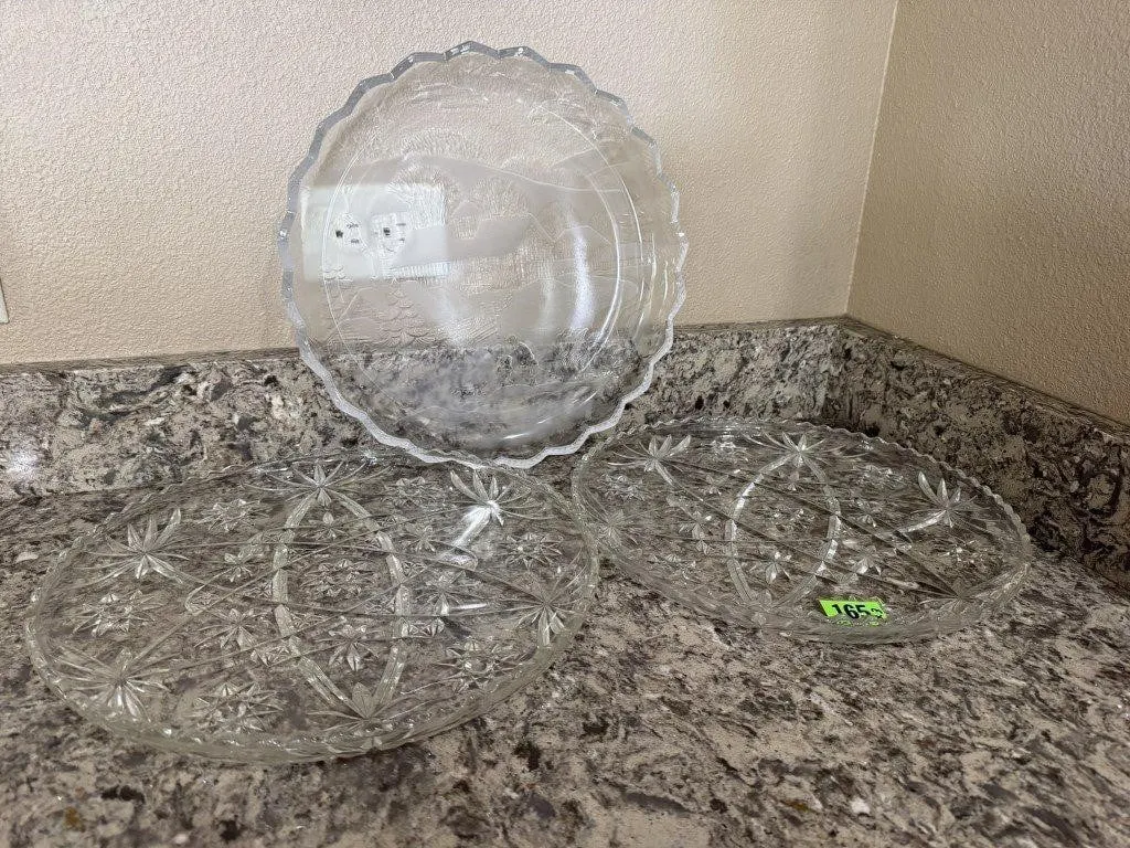 Cut glass round serving platters (2), holiday