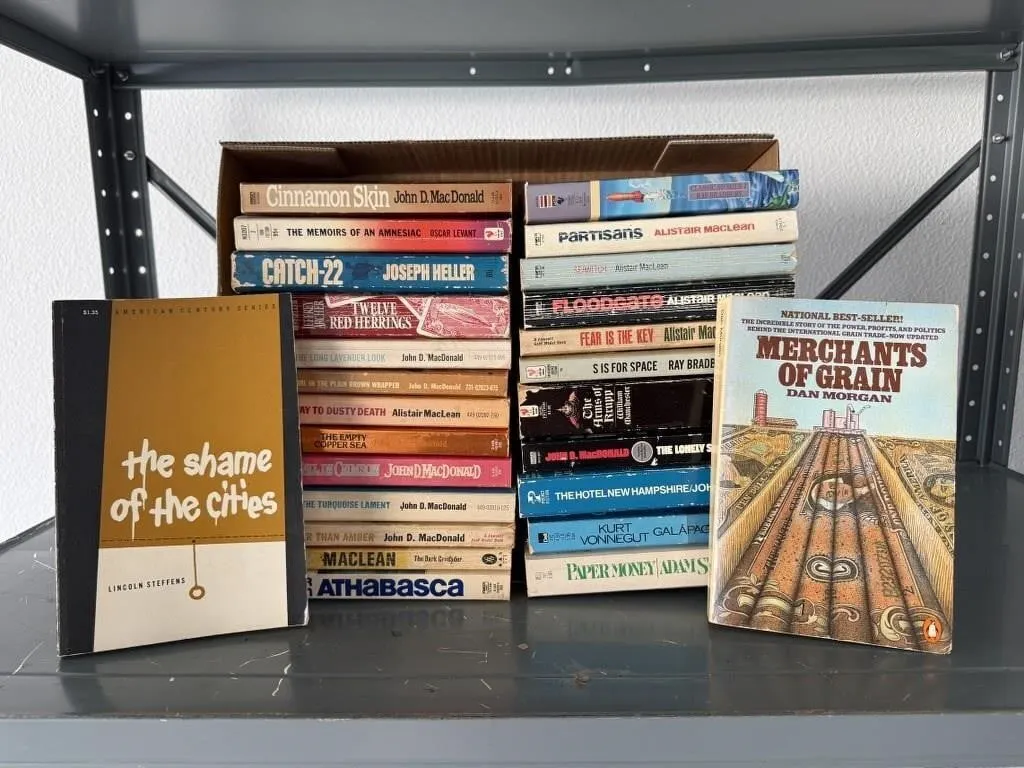Box of paperback books